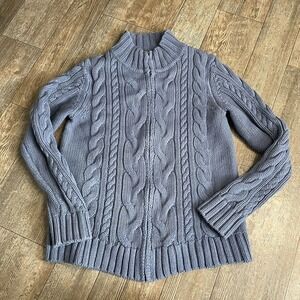 L.L. Bean Double L Cable Knit Full Zip Blue Long Sleeve Sweater Womens Medium
